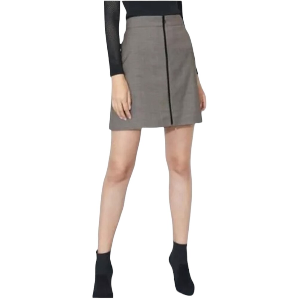 Karen Millen Wool Black White Zip Front A-Line High Waist Mini Skirt Women’s 4